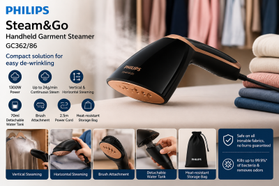 Philips Steam&Go Handheld Garment Steamer GC362/86 – Powerful & Easy 1 Philips Steam&Go Handheld Garment Steamer GC362/86